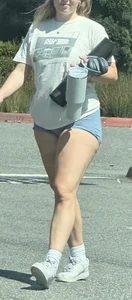 Blonde Pawg college chick in short tight legging shorts