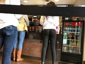 Fit butt in leggings in a cafe creepshots