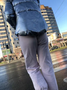 Booty in Pink Pants Crossing the Street