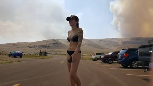 Skinny milf in a swimsuit in the desert