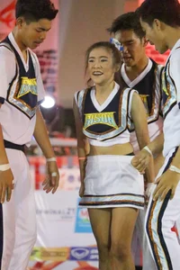 Bunch of athletic Thai cheerleaders at a competition