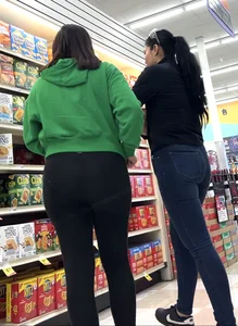 2 hot latinas - some upshots, jean or yoga pants ass?