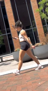 Curly Campus Brunette with amazing Bubble Butt in Tight Shorts (oc)