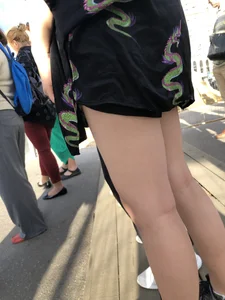 Cute blonde candid teen crossing the street