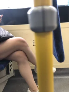 Girl in a Denim Dress and Sneakers with Nice Legs on the Bus Stop Candid Photo Gallery