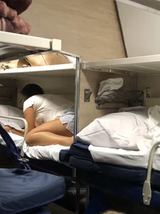 Barefoot Girl in Shorts in the Train Sleeping Car Candid Gallery