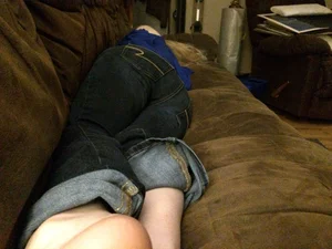 Girl in tight jeans asleep on the couch sneaky home photos