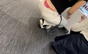 Amazing blonde in white pants with thongslip