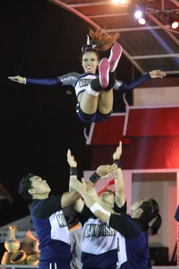 Bunch of athletic Thai cheerleaders at a competition