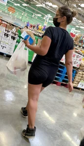 Sexy candid white chick with a nice ass and vpl in spandex shorts