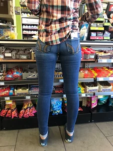 Supermarket girls in tight clothes