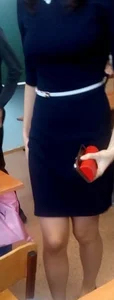 Skinny College Candid Girl in a Blue Dress - Hot Legs in Pantyhose Creepshots in Classroom