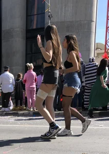 Carnival girls wearing pantyhose, spandex shorts, stockings, skirts and other outfits