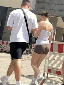 Beautiful girl with an even better ASS in BEIGE SHORTS
