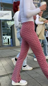 Hot university student in tight red leggings
