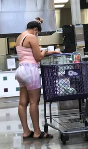 Thick Latina babe with a nice ass in tight patterned shorts