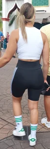 Theme Park Babes in spandex and denim shorts