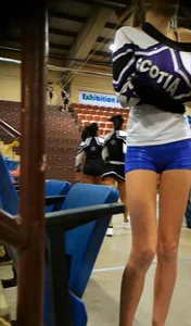Long Skinny Legs in Spandex Mini Shorts Candids