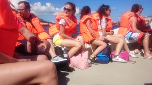 Milf in yellow shorts with vpl and a wedgie