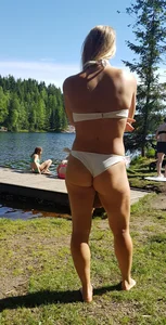 White semi-thong bikini blonde with a nice ass and tits at the lake