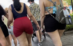 Waterpark Latina Donkey Butt Cheeks VPL swallows her Bathing Suit