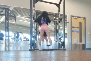 Tall gym brunette in tight pink shorts, part 2