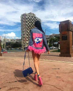 Girl in an Unusual Lacey Skirt on High Heels - Long Legs Street Candid