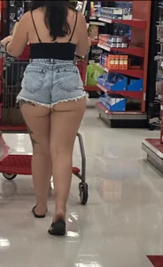 Target PAWG with ass hanging out of jean shorts
