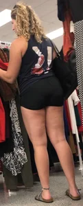 Tall thicc curly blonde in tight black shorts 0927