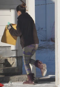 Hot teen neighbor again in tight see thru leggings with pink panties