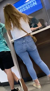 Pawg With a plump ass in tight jeans at the bank