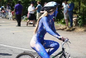Seattle Fremont Solstice smoking hot nude painted lady with nice pussy and body