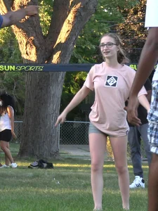 Nerdy blonde teen plays in tight short shorts