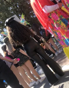 Carnival girls wearing pantyhose, spandex shorts, stockings, skirts and other outfits