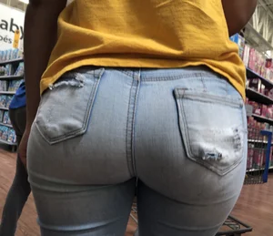 Big Booty in Torn Tight Jeans Supermarket Closeup Creepshot