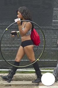 Sexy black teen hula hoop girl in tiny black shorts showing her cheeks