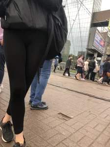 Cute Smoking Girl in Black Tights on the Crosswalk Creepshots Collection