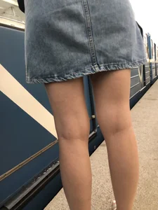 Sexy Chick in a Blouse, Jean Skirt And Sandals Subway Station And Train Creepshots - Great Legs