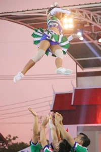 Bunch of athletic Thai cheerleaders at a competition