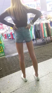 Petite white girl in tiny shorts