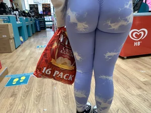 Blonde in blue leggings