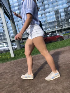 Girl With Awesome Muscular Body in White Shorts Street Creepshots Gallery