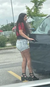 Brunette milf in tight shorts and fuck-me heels