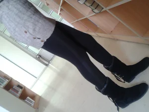 Candid Girl in a Grey Sweater And Leggings Bending Over at the Library, Creepshots Gallery