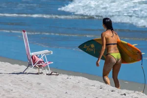 Candid girls surfing on the beach
