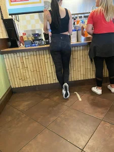 Sexy brunette with a nice ass in tight Lulus while getting food