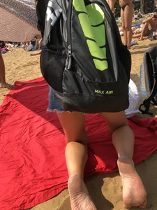 Skinny Legs Beach Closeups - Girl Standing On Her Knees