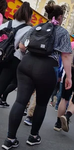 Fat ass girl in leggings with vpl