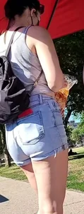 Thick white chick in Jean shorts and black