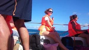 Milf in yellow shorts with vpl and a wedgie